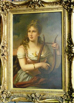 Lot 878 - E...Artaria (19th century) Portrait of a girl, seated, half length, holding a lyre Signed, oil...