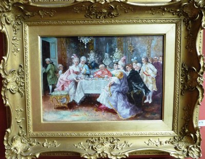 Lot 879 - Continental School (19th century) Interior scene with figures at a dining table Indistinctly...