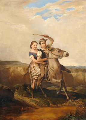 Lot 881 - Attributed to Joseph Hornung (1792-1870) Swiss Boy and girl riding a mule in a mountainous...