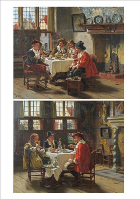 Lot 883 - Albert Friedrich Schroder (1854-1939) German "The Solo"; "The Toast" Both signed and inscribed, oil