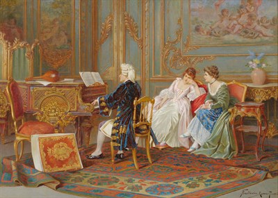 Lot 889 - Attributed to Frederico Ballesio (19th century) Italian Gentleman playing a piano in an...