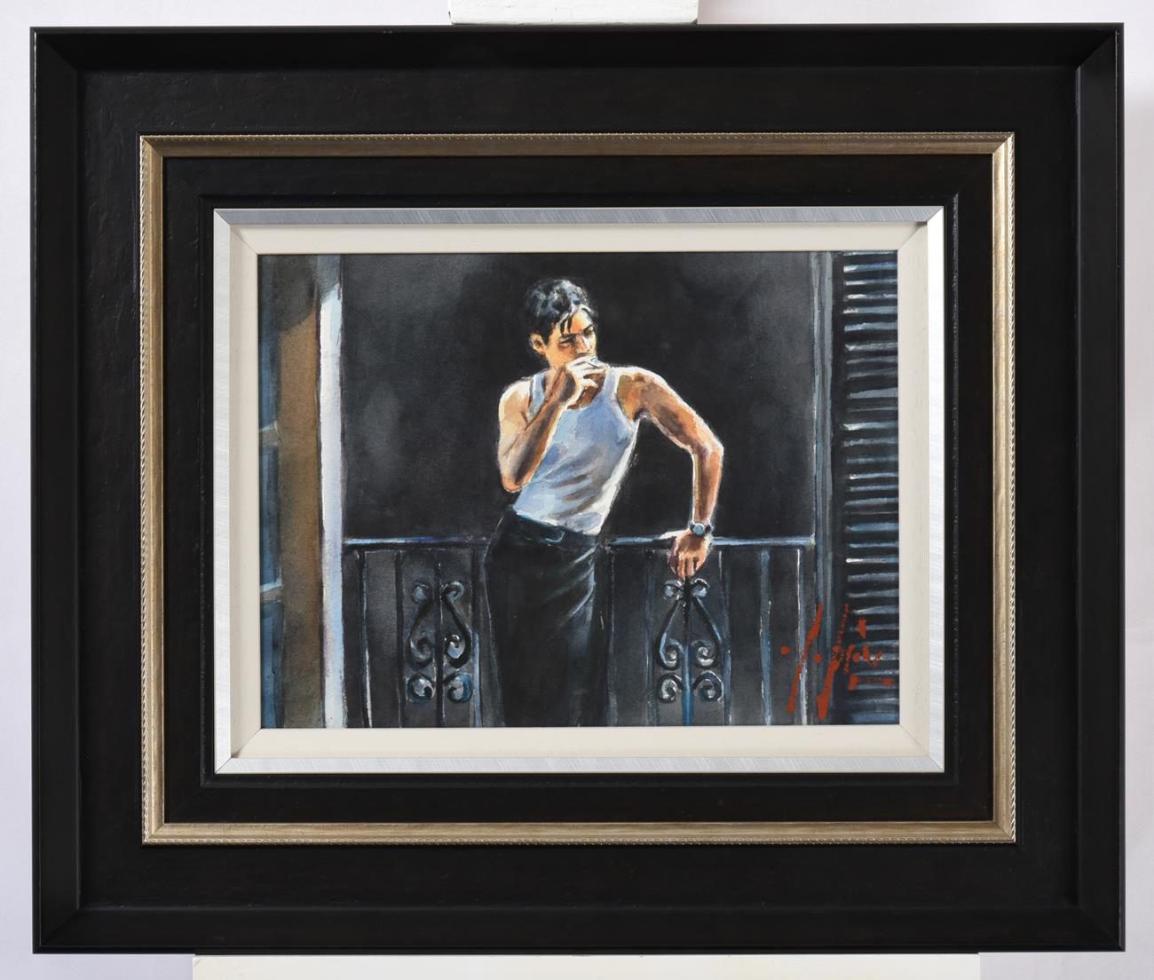 Lot 1017 - Fabian Perez (b.1967) Argentinean ''Cool Breeze and Cigarette'' Signed, watercolour, 28.5cm by 39cm