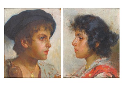 Lot 893 - L....Palumbo (19th century) Italian Portrait of an Italian girl; Portrait of an Italian boy...