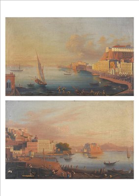 Lot 896 - Circle of Gioacchino la Pira (19th century) Coastal scene with fishing boats and figures in a...