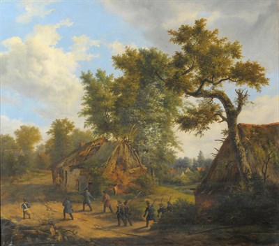 Lot 898 - Dutch School (19th century) French Soldiers in a Landscape Oil on panel, 57cm by 65cm