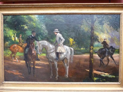 Lot 906 - Attributed to John Atkinson (1863-1924) Figures on horseback in a parkland landscape, possibly...