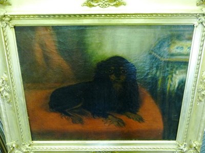 Lot 909 - Attributed to Edwin Loder (19th century) Study of a King Charles Spaniel, seated on a cushion...