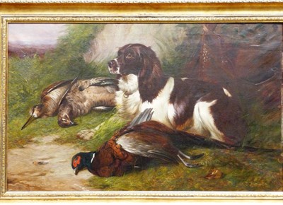 Lot 912 - Colin Graeme Roe (1855-1910) Spaniel with dead game, a leather satchel nearby Signed and dated...