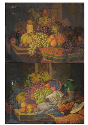 Lot 917 - Charles Thomas Bale (fl.1866-1875) Still life of fruit and an earthenware tankard; Still life...