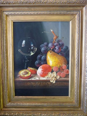 Lot 918 - Follower of Ellen Ladell (19th century) Still life of fruits, with a glass nearby Bearing a...