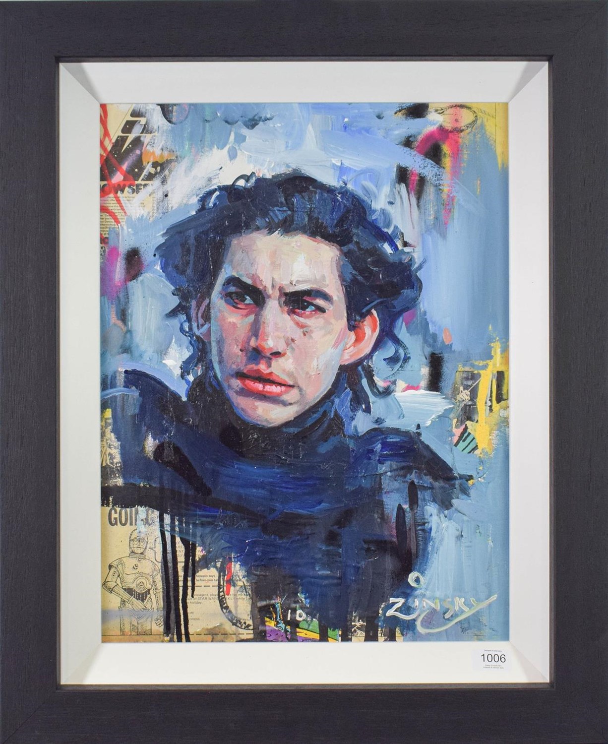 Lot 1006 - Zinsky (Contemporary) ''Kylo Ren'' Signed, oil and mixed media on canvas, 52cm by 39.5cm...