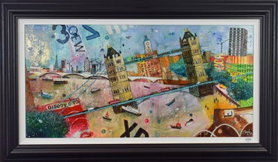 Lot 1008 - Richard Burel (b.1974) French ''Tower Bridge Relocation, London'' Signed, acrylic on canvas,...