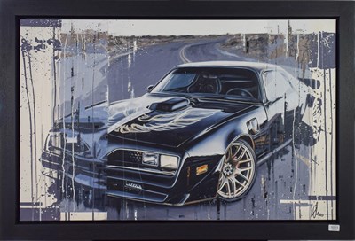 Lot 1011 - Kris Hardy (b.1978) ''Pontiac Firebird Trans Am'' Signed, oil on canvas, 71cm by 112cm...