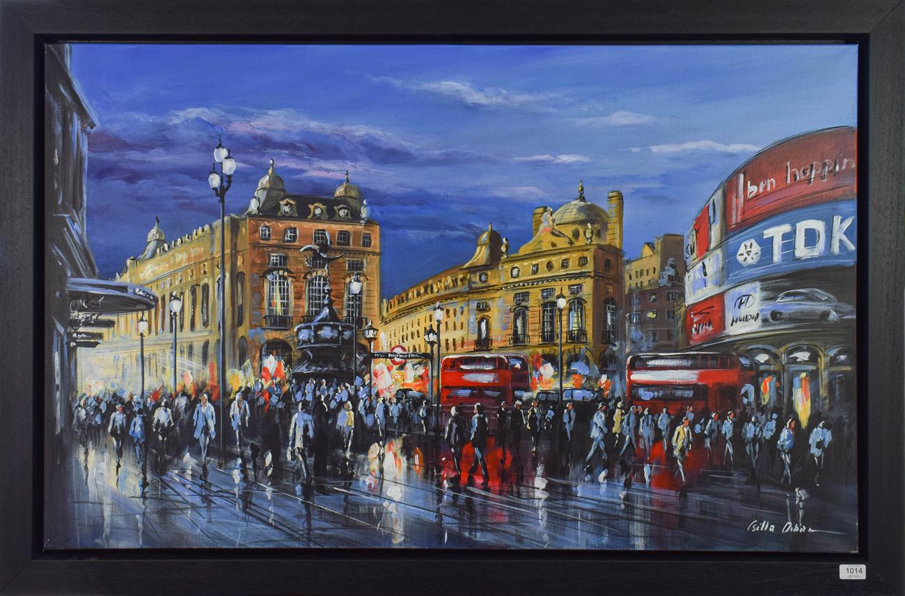 Lot 1014 - Csilla Orban (Contemporary) ''Piccadilly Evening'' Signed, oil on canvas, 76cm by 122cm...