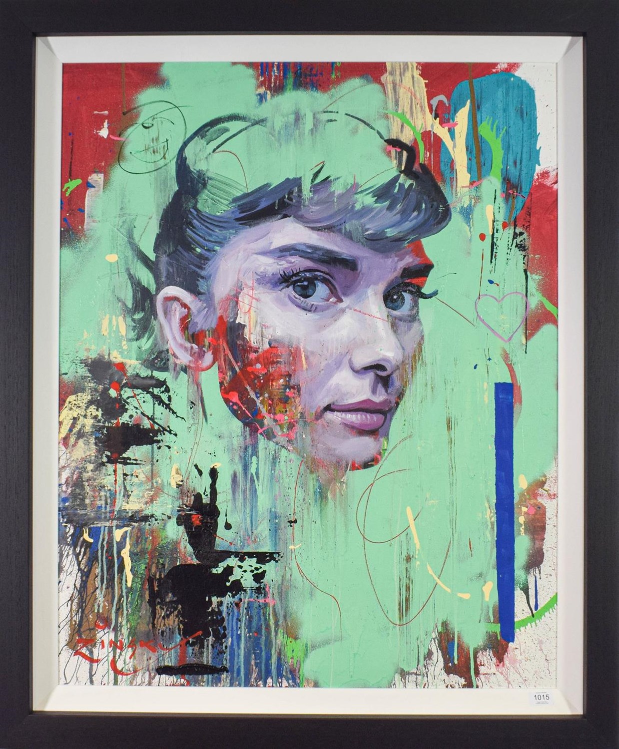 Lot 1015 - Zinsky (Contemporary) ''Miss Hepburn'' Signed, mixed media on canvas, 98cm by 78cm  Artist's Resale
