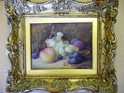 Lot 920 - Vincent Clare (1855-1930) Still life of fruit against a mossy bank Signed, oil on canvas, 18cm...