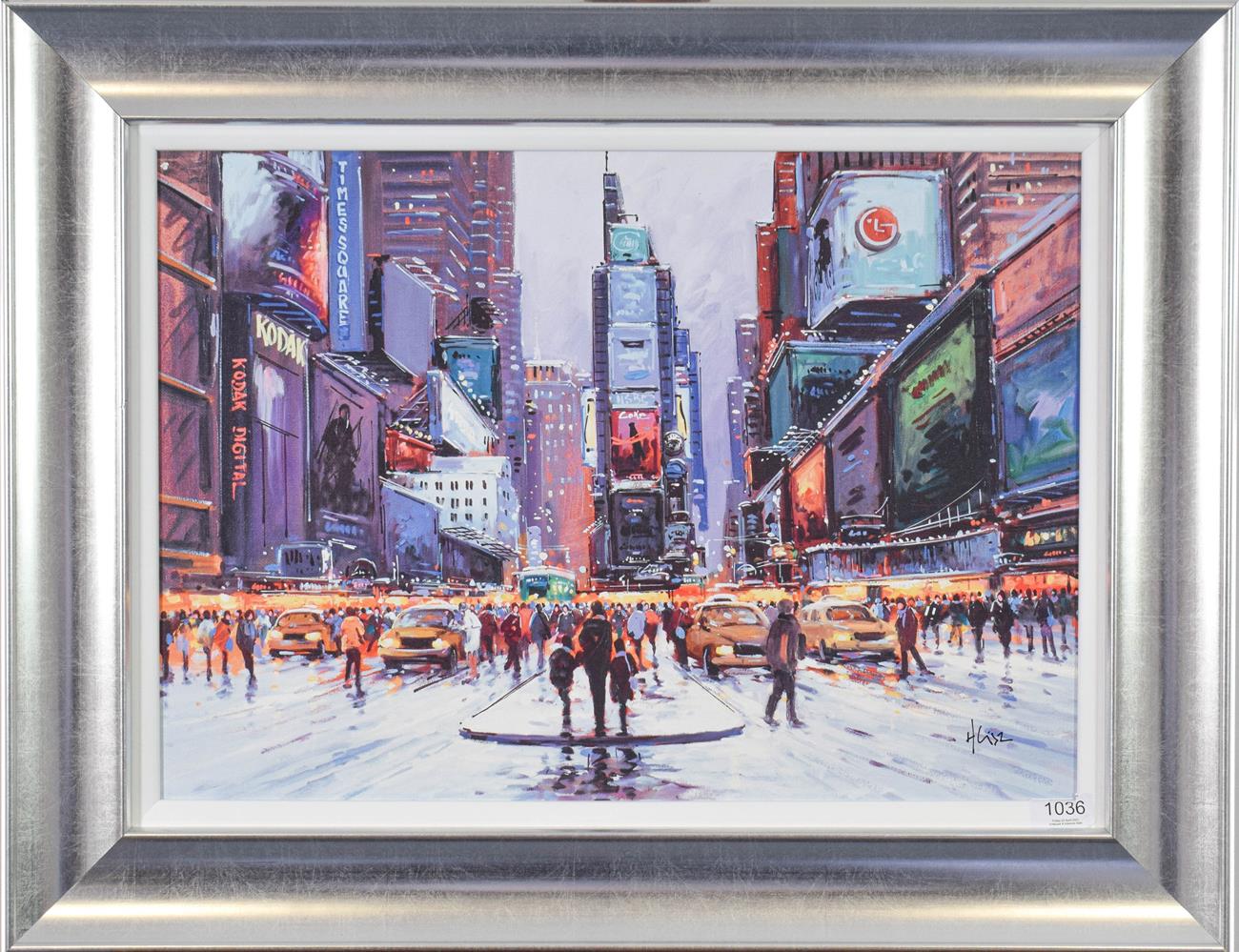 Lot 1036 - Henderson Cisz (Contemporary) ''Times Square at Twilight'' Signed, hand embellished canvas,...