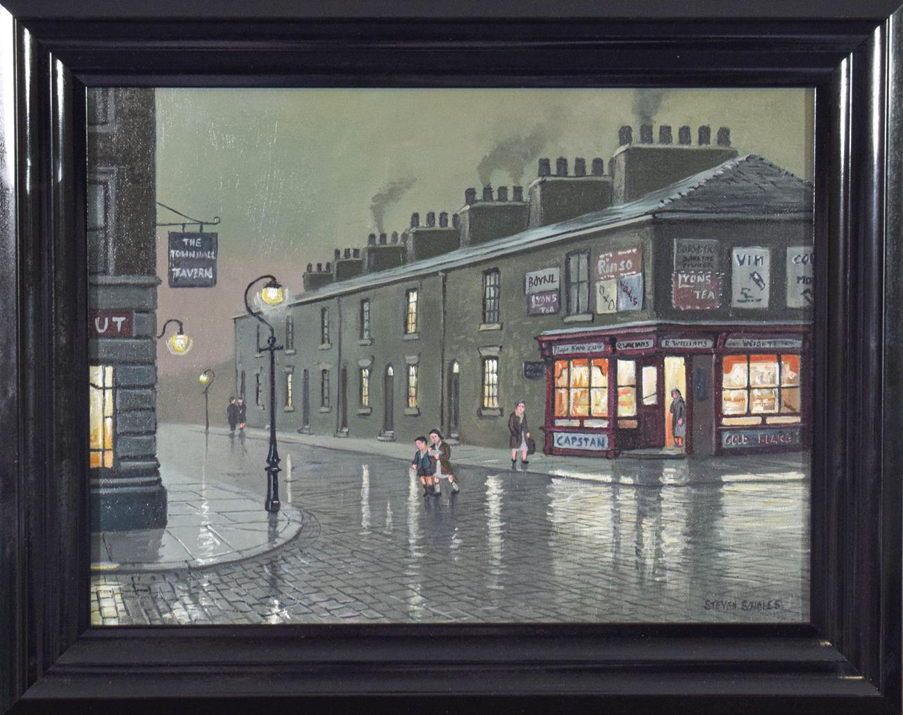 Lot 1040 - Steven Scholes (b.1952) ''Cleminson St, Salford 1958'' Signed, oil on canvas, 28.5cm by 38.5cm