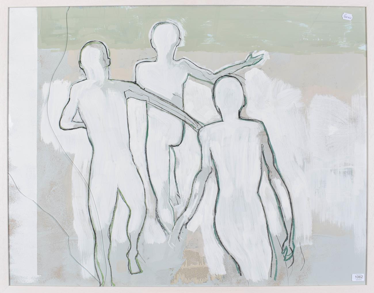 Lot 1062 - K Gowland (Contemporary) Three figures Mixed media, 64cm by 108cm
