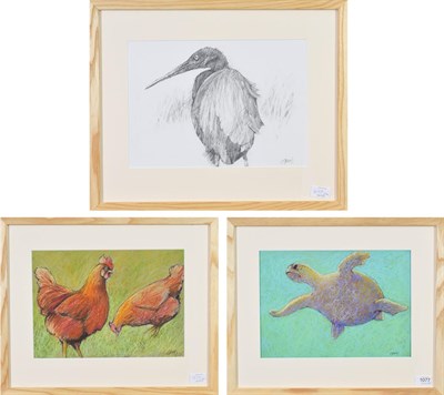 Lot 1077 - Gerry Jones (Contemporary) Study of chickens Signed, pastel, together with a further pastel by...