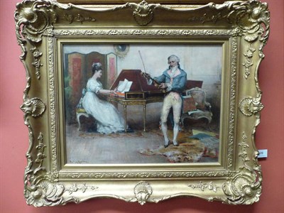 Lot 926 - Davidson Knowles RBA (fl.1879-1896) Interior scene with a lady seated at a piano, a gentleman...