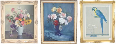 Lot 1092 - Evans (20th century)  Still life of carnations in a blue lustre vase Signed and dated 1964 oil...