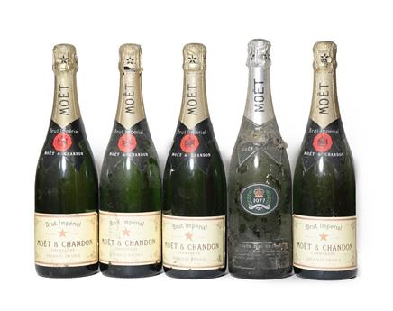 Lot 2004 - Moët & Chandon 1977 Silver Jubilee (one bottle), Moët & Chandon Brut Imperial NV (four...