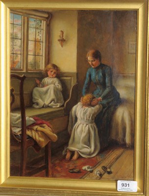 Lot 931 - Joseph Clark ROI (1834-1926) "Bedtime" Signed and dated 1890, oil on board, 34cm by 25.5cm