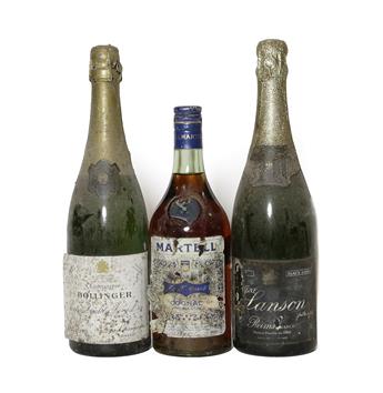 Lot 2100 - Bollinger Special Cuvée NV (one bottle), Lanson Black Label NV (one bottle), Martell 3 Star Cognac