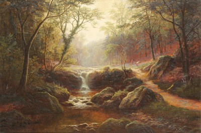 Lot 944 - William Mellor (1851-1931) "Fairy Dell, Middleton Woods, Near Ilkley, Yorkshire", figures...