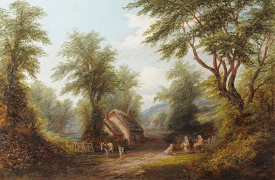 Lot 947 - Joseph Mellor (fl.1850-1885) Old cottages on a lane below Knaresborough Signed and dated 1849,...