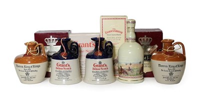 Lot 2172 - Munro's King of Kings Deluxe Scotch Whisky, pottery decanter (two bottles), Grant's Deluxe...