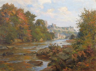 Lot 948 - William Greaves (1852-1938) Richmond Castle and town on the Swale Signed and dated 1901, oil on...