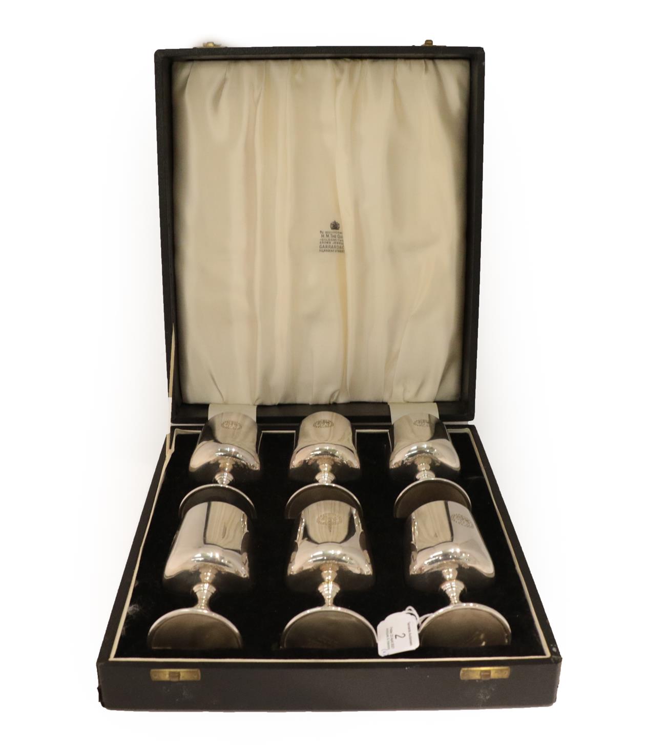 Lot 2 - The Griffin Goblets: A Cased Set of Six Elizabeth II Silver Plate Wine-Goblets, by Garrard and Co.