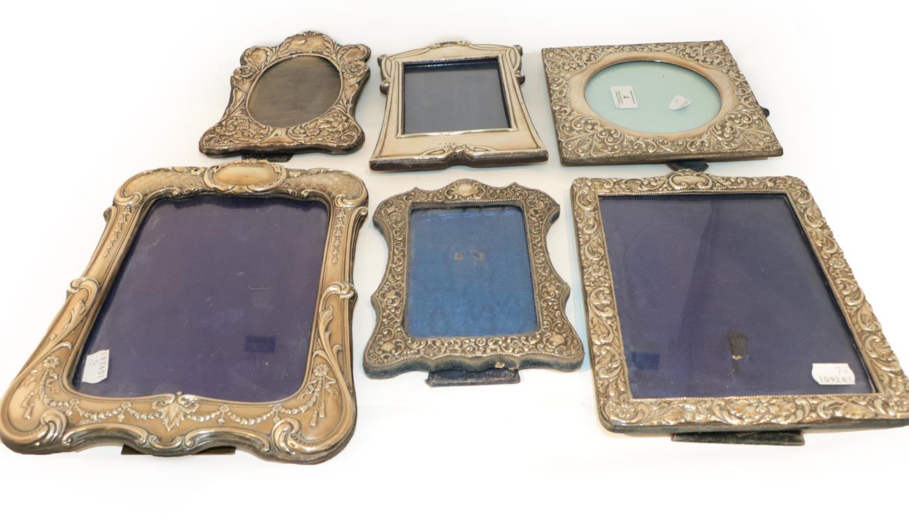 Lot 4 - Six Various Victorian and Edward VII Silver Photograph-Frames, variously decorated (a.f.) one...