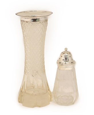 Lot 13 - A George V Silver-Mounted Cut-Glass Vase and an Edward VII Silver-Mounted Caster, the Vase by Saint