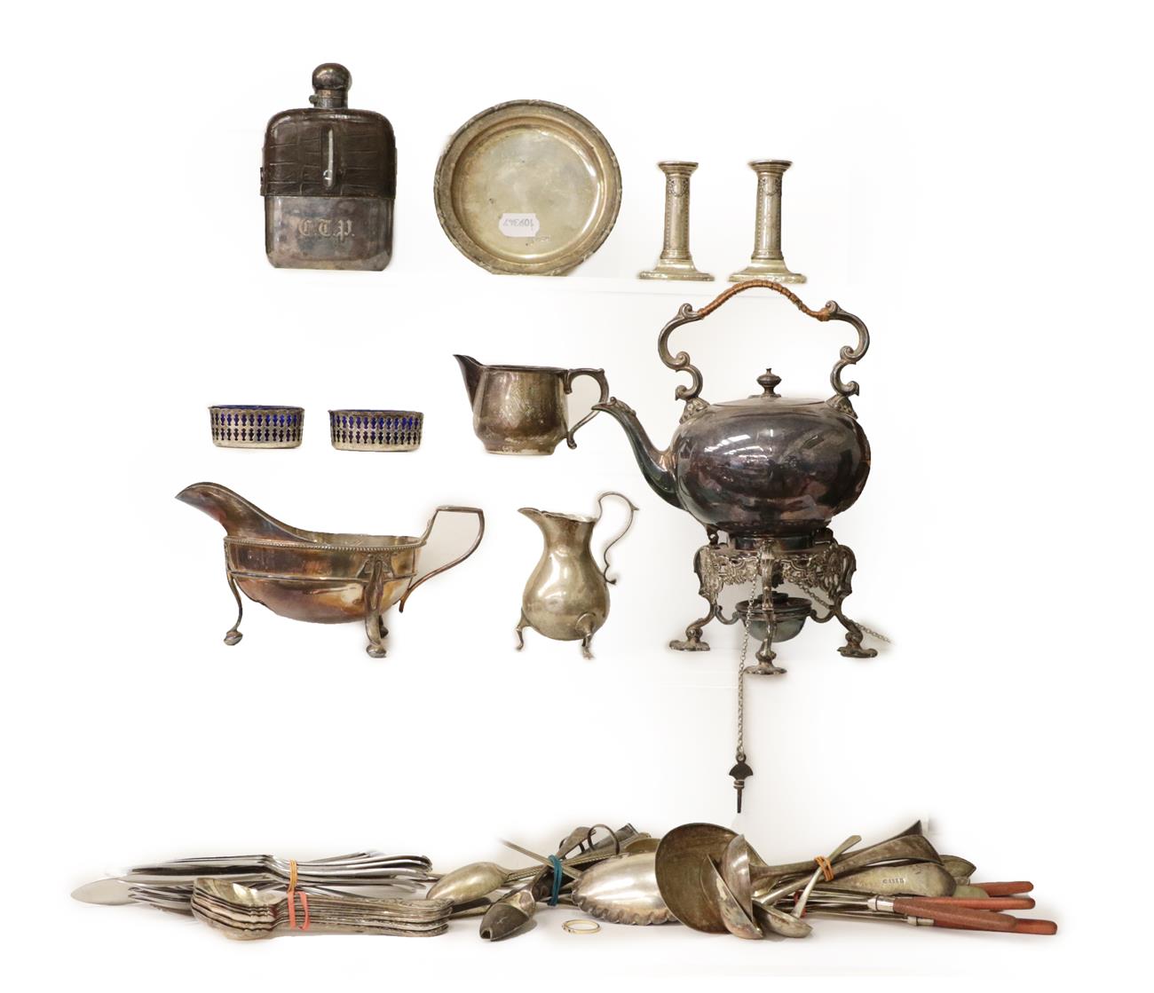 Lot 14 - A Collection of Assorted Silver and Silver Plate, the silver comprising: a helmet-shaped cream-jug