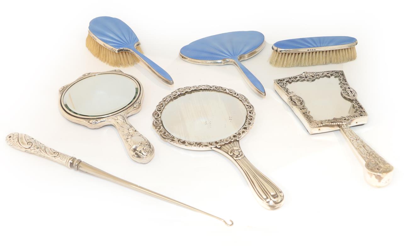 Lot 16 - A Collection of Dressing-Table Items, comprising: a hand-mirror, hair-brush and clothes brush,...