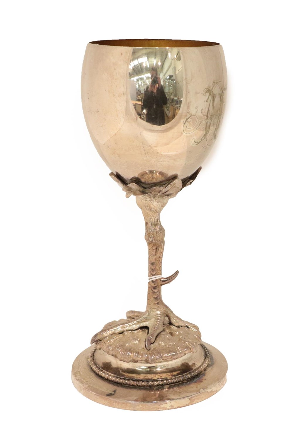 Lot 18 - A Silver Plate Goblet, Apparently Unmarked, Dated 1903, the bowl ovoid, engraved with initials...