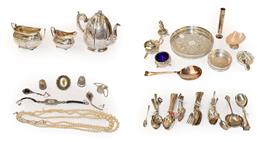 Lot 25 - A Collection of Silver and Silver Plate, the silver including: a silver-mounted shell dish, the...