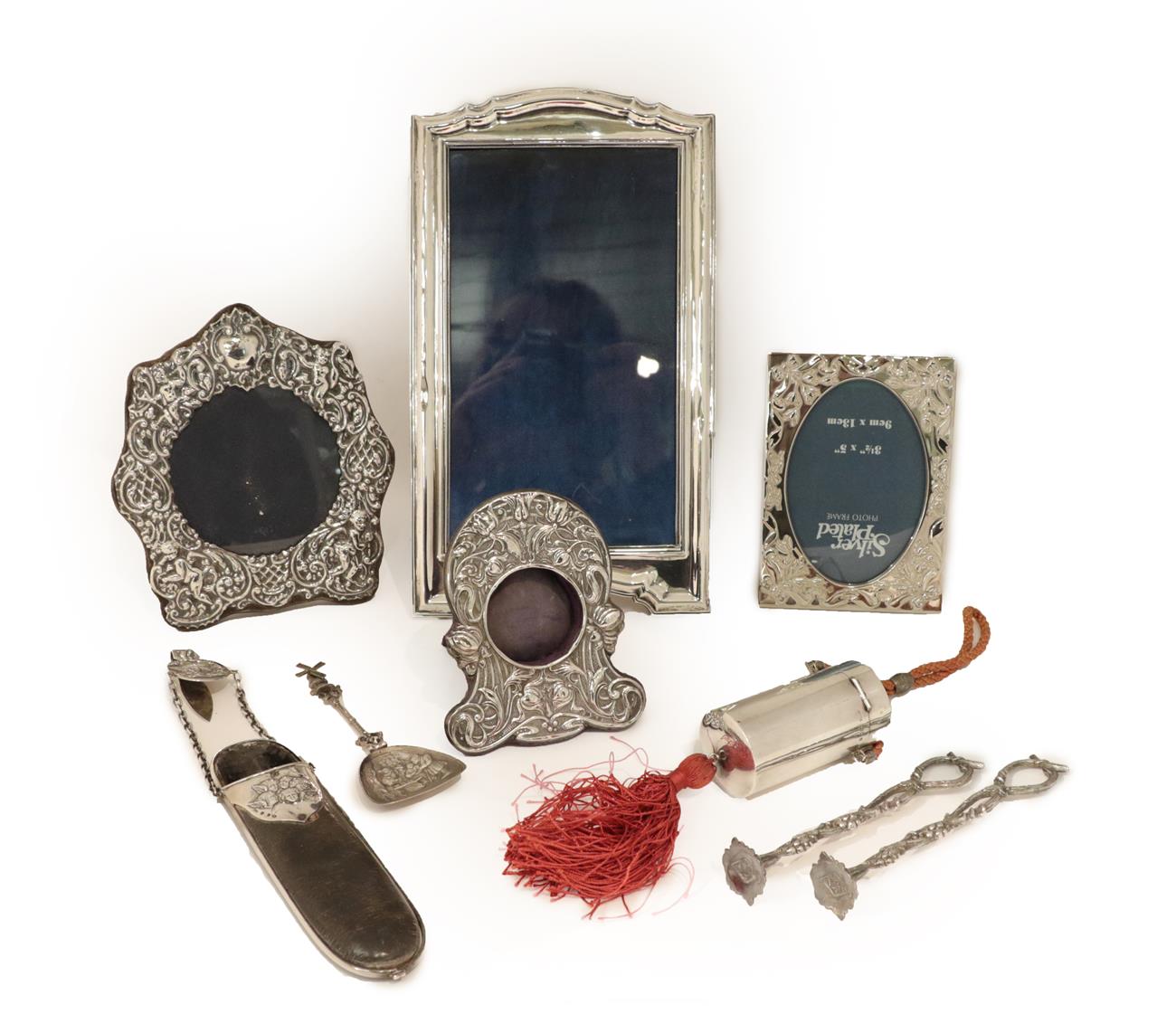 Lot 32 - A Collection of Silver and Silver Plate, the silver comprising: two photograph frames, one...