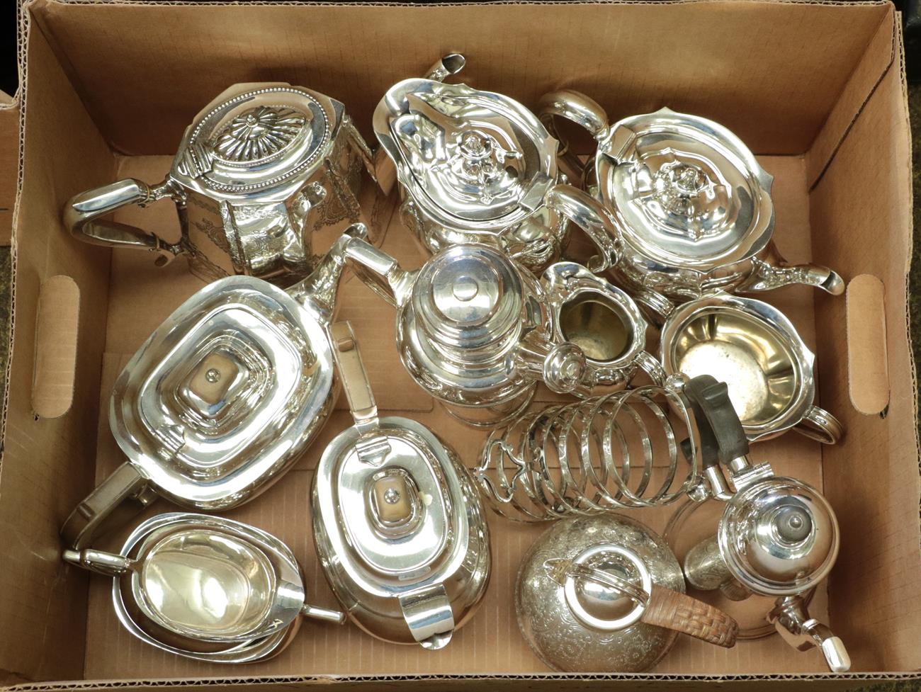 Lot 39 - A Collection of Assorted Silver Plate, comprising: a four-piece tea-service, by Atkin Brothers;...