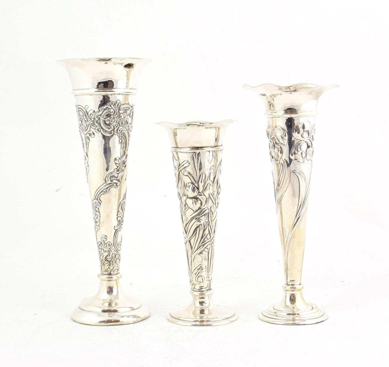 Lot 44 - Three Edward VII or George V Silver Vases, One by William Comyns, London, 1903; One by Mappin...