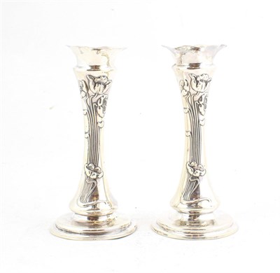 Lot 46 - A Pair of Edward VII Silver Vases, Maker's Mark JR Ltd., Birmingham, 1907, each in the Art...