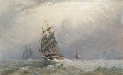 Lot 953 - Richard Weatherill (1844-1913) Fishing boats off Whitby Harbour Signed, oil on board, 23cm by...