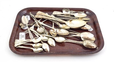 Lot 63 - A collection of assorted silver flatware, including: a set of eight teaspoons, by John Walton,...
