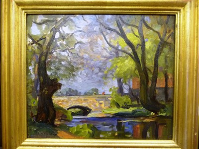 Lot 956 - John William Howey (1873-1938) "Ramston Bridge" Signed, inscribed and dated May 1929 verso, oil...