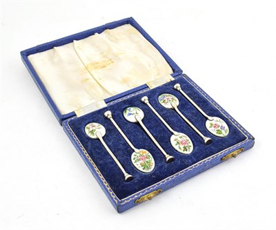 Lot 85 - A Set of Six Elizabeth II Silver and Enamel Coffee-Spoons, by Henry Clifford Davis, Birmingham,...