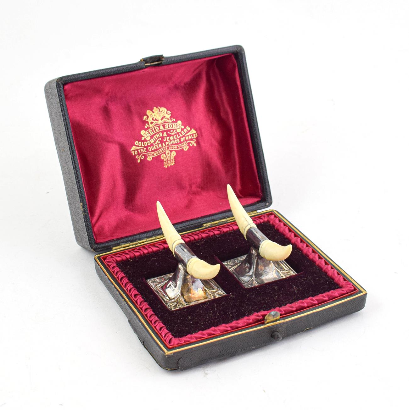 Lot 87 - A Cased Pair of Edward VII Silver and Ivory Knife-Rests, by Hilliard and Thomason, Birmingham,...