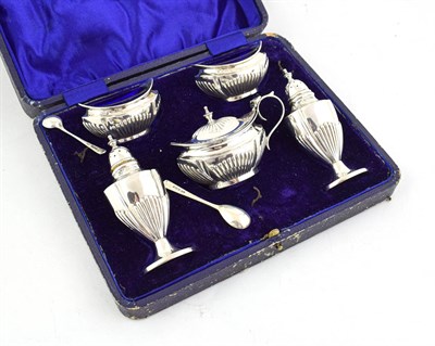 Lot 91 - A George V Cased Silver Condiment-Set, by Joseph Gloster Ltd., Birmingham, 1911, each piece...